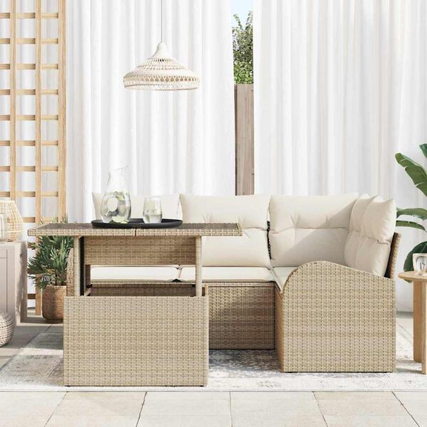 vidaXL Tuin Sofa Set met kussen met opslag 5 pcs Beige Poly riet