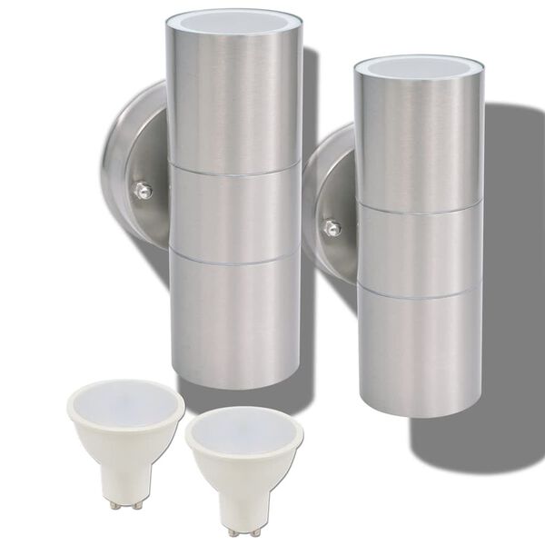 vidaXL LED-wandlamp buiten op-/neerwaarts RVS 2 st