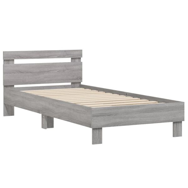 vidaXL Bedframe met hoofdbord bewerkt hout grijs sonoma 75x190 cm