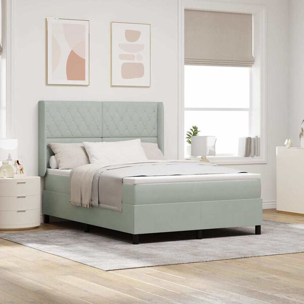 vidaXL Boxspringbed met hoofdeinde Lichtgrijs 140 x 200 cm Fluweel