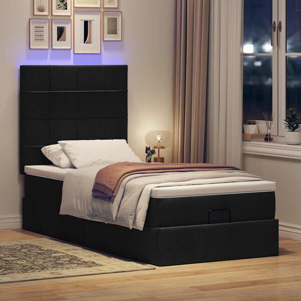 vidaXL Ottoman bed met matras en LED's 90x190cm stof zwart