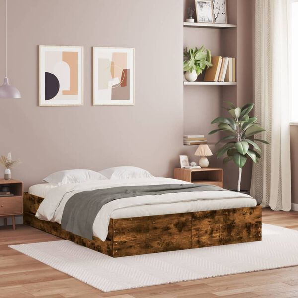 vidaXL Bedframe met lades bewerkt hout gerookt eikenkleurig 150x200 cm