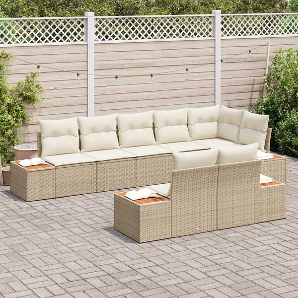 vidaXL Tuinbankenset met kussen 8 pcs Beige Poly riet