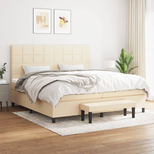 vidaXL Boxspring met matras stof cr&egrave;mekleurig 200x200 cm