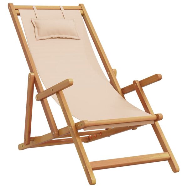 vidaXL Strandstoel inklapbaar massief eucalyptushout en stof beige