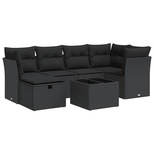 vidaXL 6-delige Loungeset met kussens poly rattan zwart