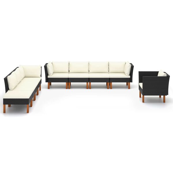 vidaXL 9-delige Loungeset poly rattan en eucalyptushout zwart