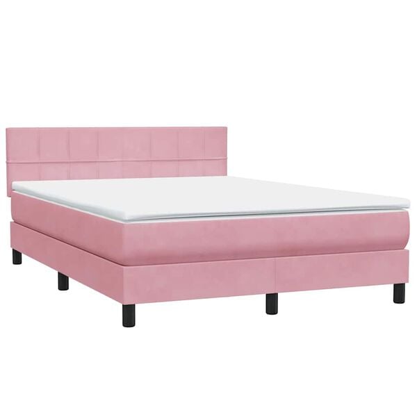 vidaXL Boxspring met matras fluweel roze 140x220 cm