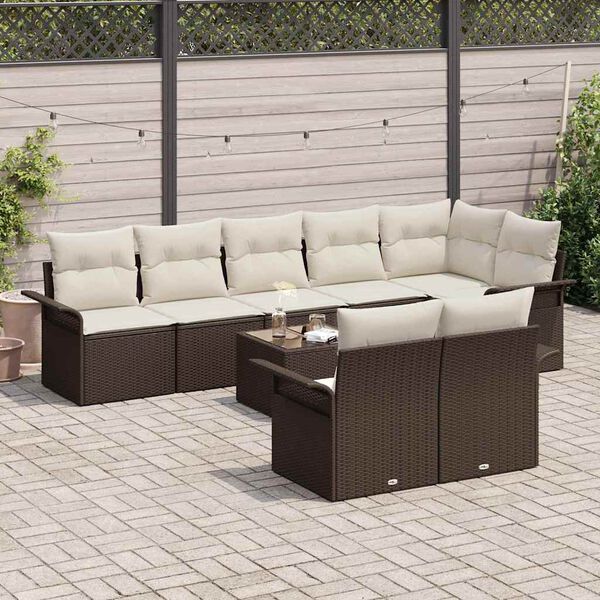 vidaXL Tuin Sofa Set met kussen 9 pcs Bruin Poly riet