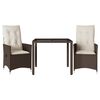 vidaXL 3-delige Bistroset met kussens poly rattan bruin