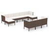 vidaXL 10-delige Loungeset met kussens poly rattan bruin