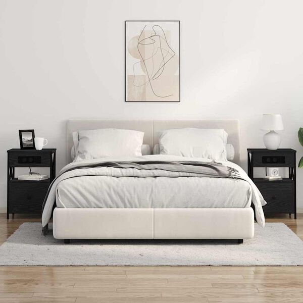 vidaXL Nachtkastje met lade Zwart Eiken 40 x 31 x 60 cm Bewerkt hout