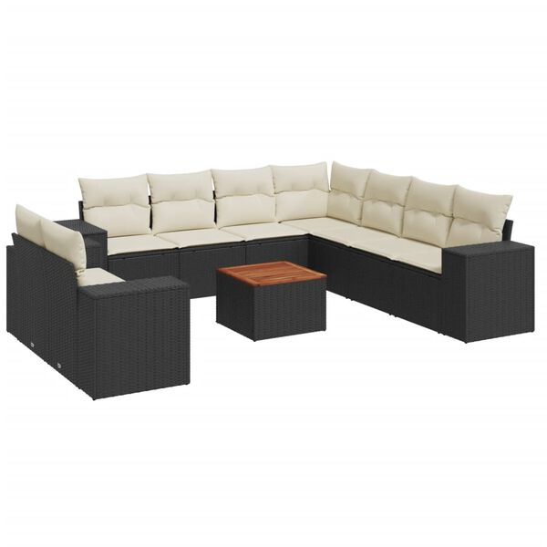 vidaXL 10-delige Loungeset met kussens poly rattan zwart