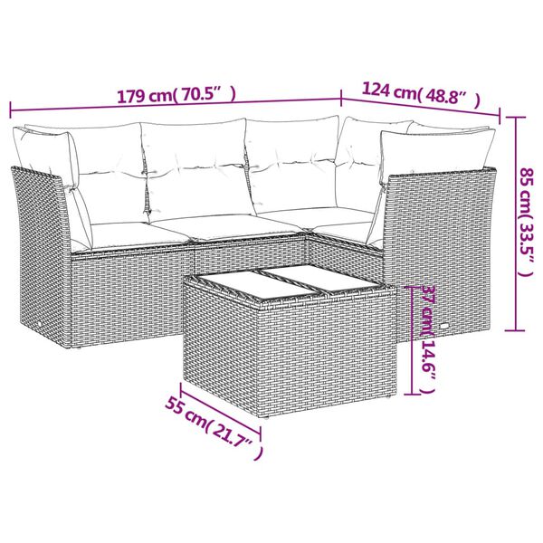 vidaXL 5-delige Loungeset met kussens poly rattan beige