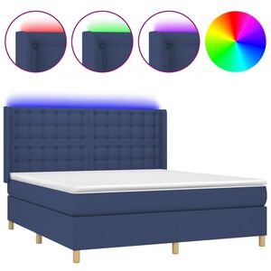vidaXL Boxspring met matras en LED stof blauw 180x200 cm