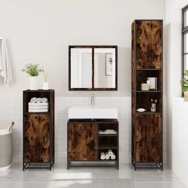 vidaXL Wastafelkast 65x33x60 cm bewerkt hout gerookt eikenkleurig