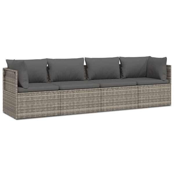 vidaXL 4-delige Loungeset met kussens poly rattan grijs