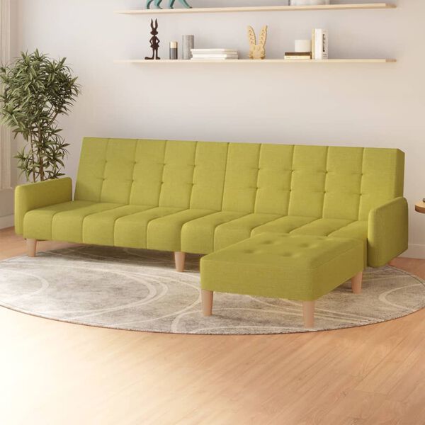 vidaXL Slaapbank 2-zits met voetenbank stof groen