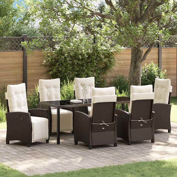 vidaXL Tuin eettafelset met kussen 7 pcs Bruin poly rattan