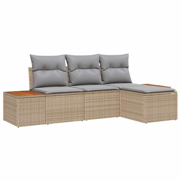 vidaXL Tuin Sofa Set met kussen 4 pcs Beige en Licht Grijs Poly Rattan