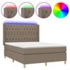 vidaXL Boxspring met matras en LED stof taupe 140x200 cm