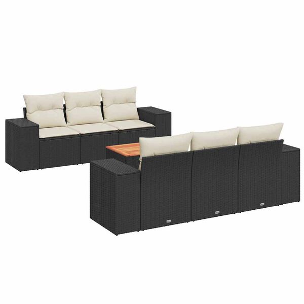 vidaXL 7-delige Loungeset met kussens poly rattan zwart