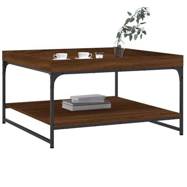 vidaXL Salontafel 80x80x45 cm bewerkt hout en ijzer bruin eikenkleur