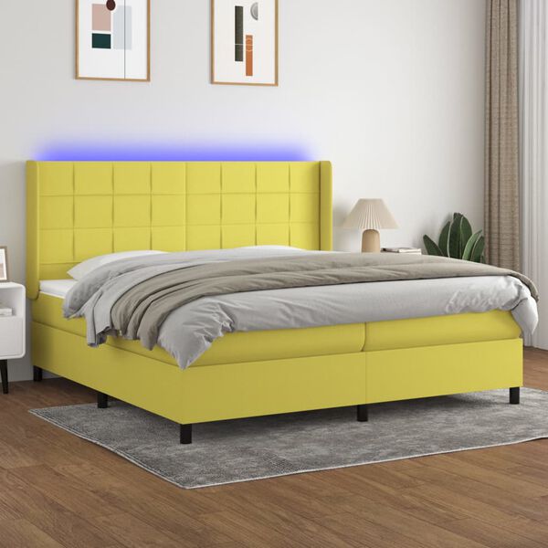 vidaXL Boxspring met matras en LED stof groen 200x200 cm