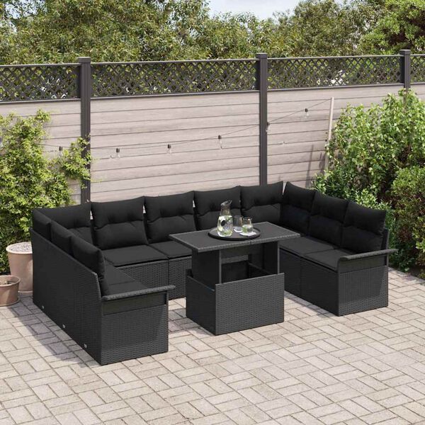 vidaXL Tuin Sofa Set met kussen 10 pcs Zwart Poly riet