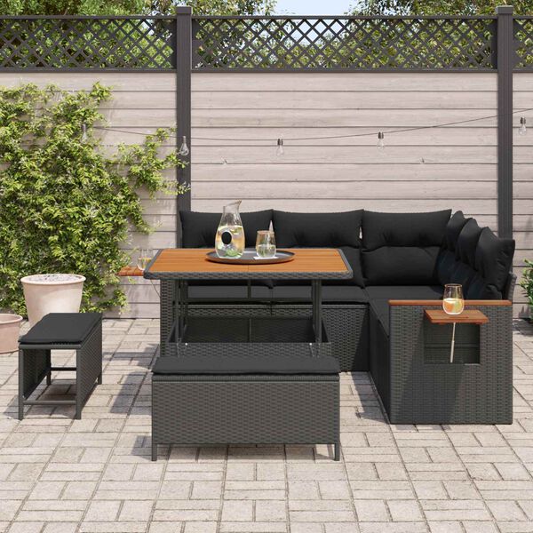 vidaXL Tuinbankenset 8 pcs Zwart Poly rattan en gepoedercoat staal
