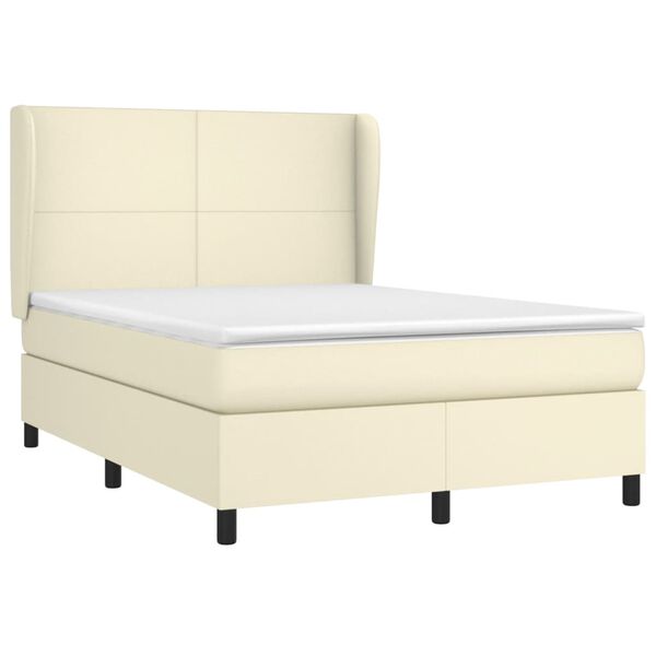 vidaXL Boxspring met matras kunstleer cr&egrave;mekleurig 140x200 cm