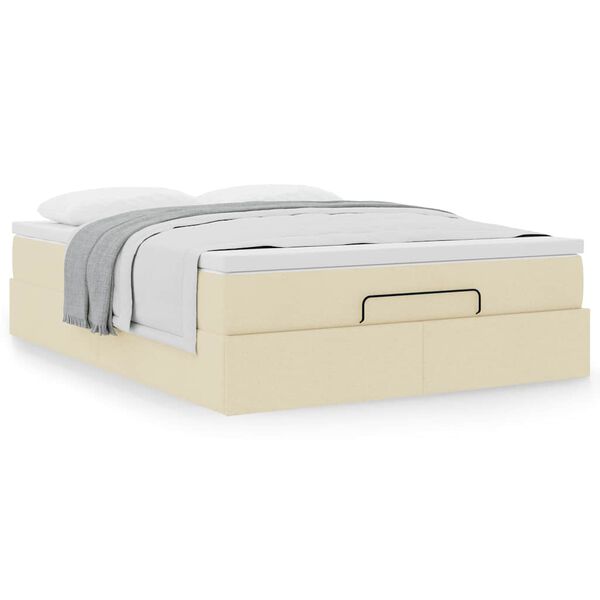 vidaXL Ottoman bed met matras 140x190cm stof cr&egrave;mekleurig