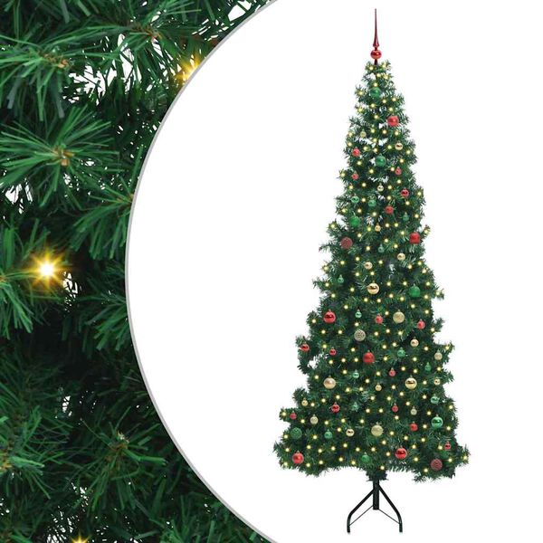 vidaXL Hoek Kunstkerstboom met 300 LED Groen 240 cm PVC en Metaal
