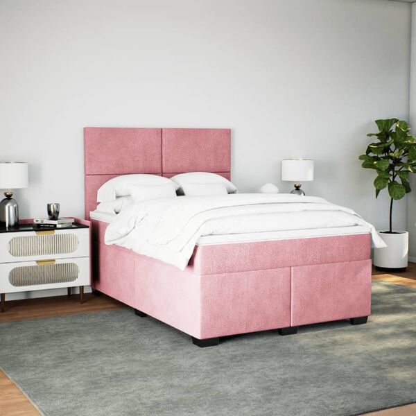 vidaXL Boxspring met matras fluweel roze 140x190 cm