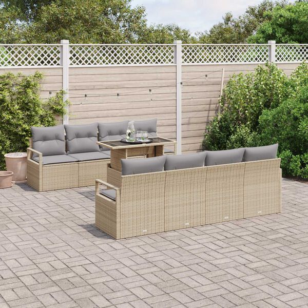 vidaXL Tuin Sofa Set met opslag 9 pcs Beige en Licht Grijs poly rattan