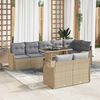 vidaXL Loungebankset met kussen 9 pcs Beige Poly riet