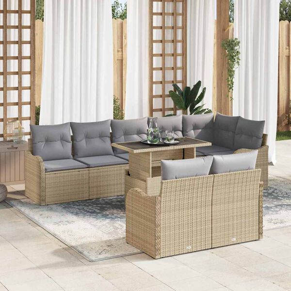 vidaXL Loungebankset met kussen 9 pcs Beige Poly riet