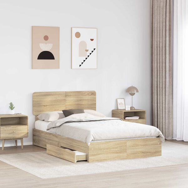 vidaXL Opslag bed met lade Sonoma Eiken 120 x 200 cm Bewerkt hout