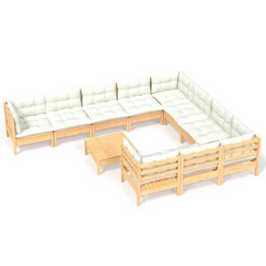 vidaXL 11-delige Loungeset met cr&egrave;mekleurige kussens grenenhout