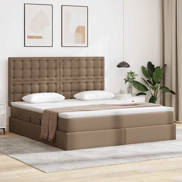 vidaXL Opbergbed met LED met matras Cappuccino 180 x 200 cm Nep Leer