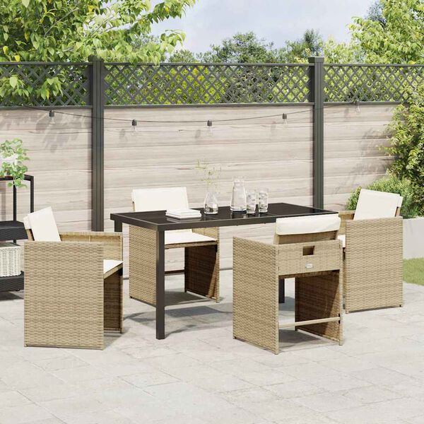 vidaXL Tuin eettafelset met kussen 5 pcs Beige poly rattan