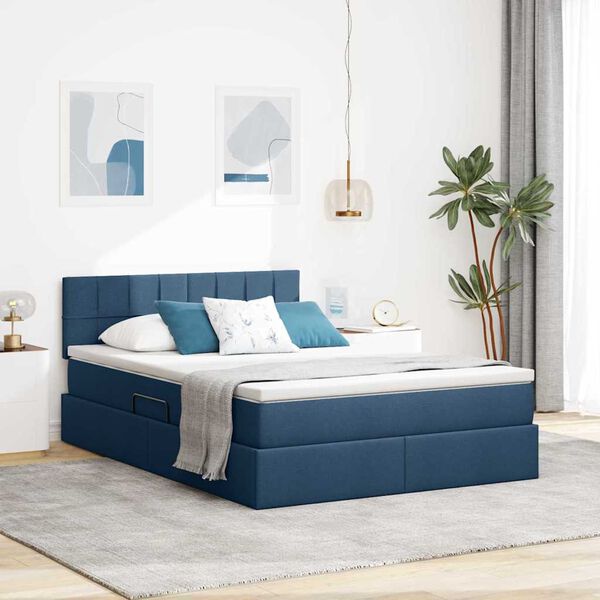vidaXL Opbergbed met matras met matras Blauw 140 x 200 cm Bewerkt hout