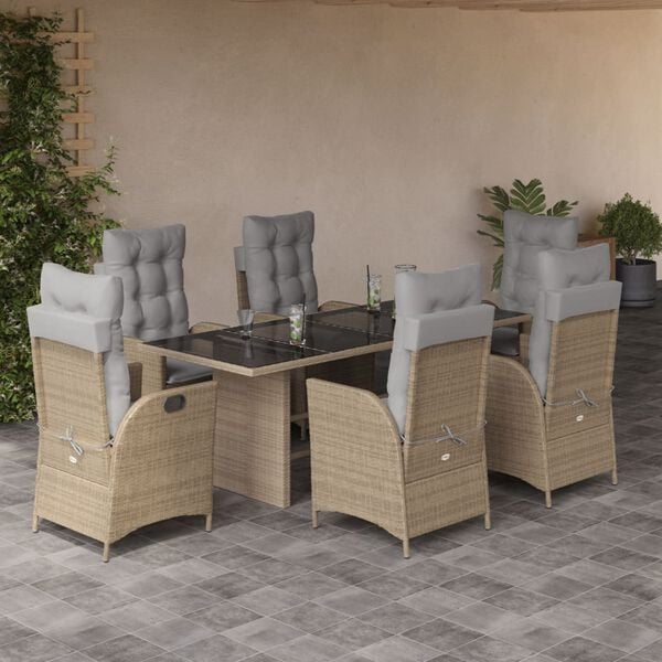 vidaXL 7-delige Tuinset met kussens poly rattan gemengd beige