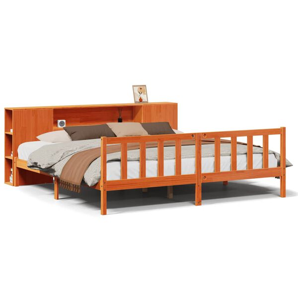 vidaXL Bed met boekenkast zonder matras grenenhout wasbruin 200x200 cm