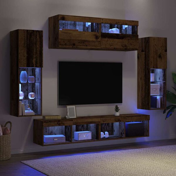 vidaXL Tv-meubelset met LED-striplichten 6 pcs Oud hout Bewerkt hout