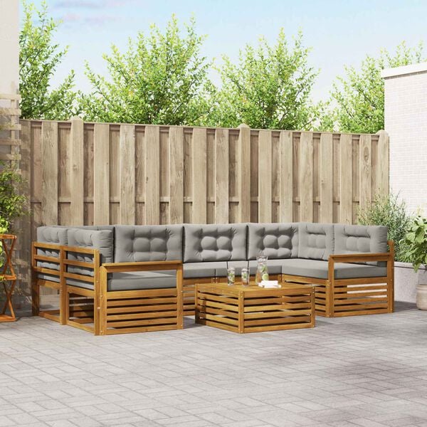 vidaXL Buiten bankenset met kussen 7 pcs Natuurlijk en Lichtgrijs