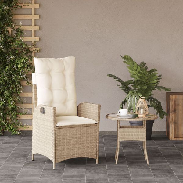 vidaXL Tuinstoel verstelbaar met kussens poly rattan beige