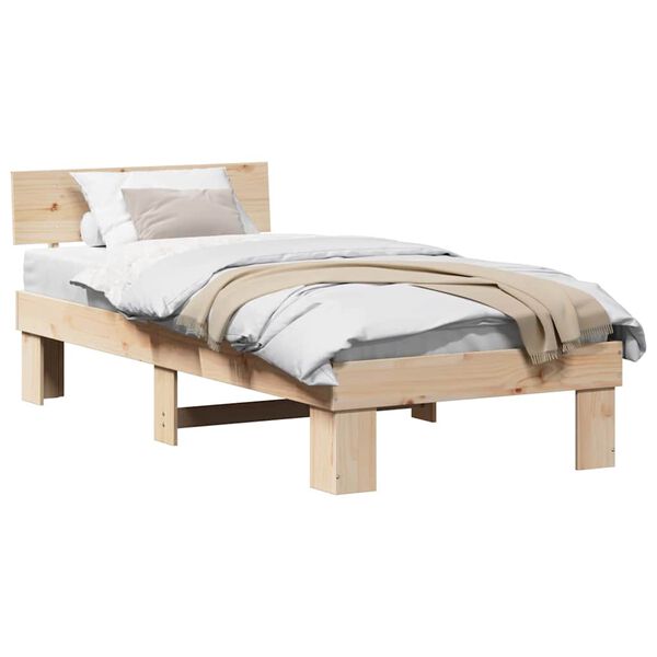 vidaXL Bedframe met hoofdeinde Naturel 75 x 190 cm Massief grenenhout
