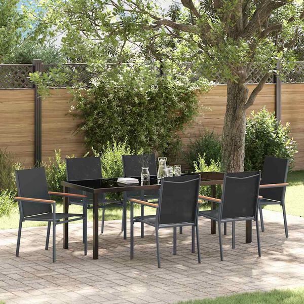 vidaXL Tuin eettafelset 7 pcs Zwart Poedercoating staal