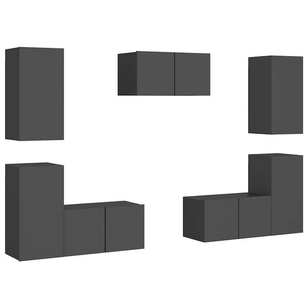 vidaXL 7-delige Tv-meubelset bewerkt hout grijs
